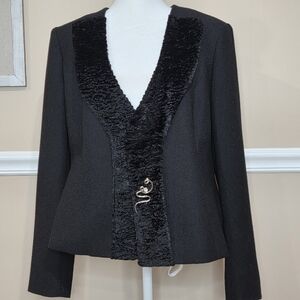 George Simonton Elegant Black Blazer with Textured Lapel Size 8 VTG.